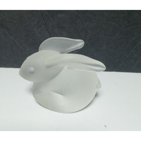Hand-Blown Frosted Art Glass Bunny Rabbit Figurine Paperweight Easter - Picture 1 of 8